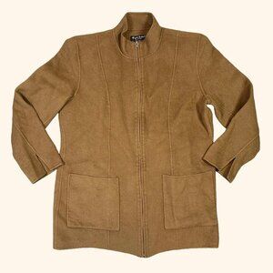 Alexandra Bartlett Minimalist 100% Wool Warm Brown Zip Up Jacket Coat Size 1X